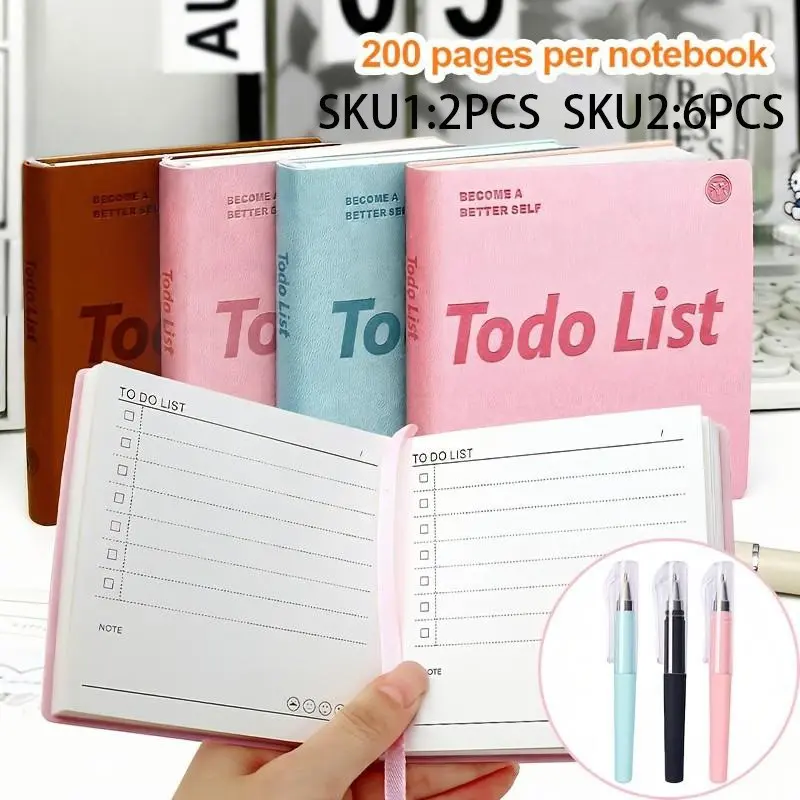 2/6pcs Pocket Planner Set, 1 Notebook + 1 Pen, 200 Pages, Daily Plan, Work Plan, To-Do List, Office, Study, Outdoor Record, Day Planner