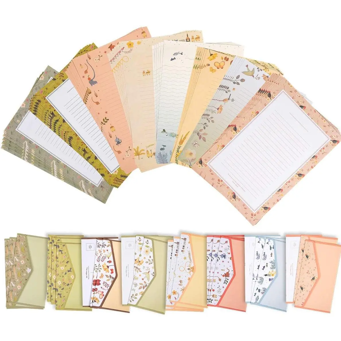 A5 Lined Stationary Paper and Envelopes Set,48 Sheets Cute Letter Writing Paper and 24 Sheets Envelopes,Cute Flower Writing Paper and Printer Paper,Floral Decorative Craft Paper.