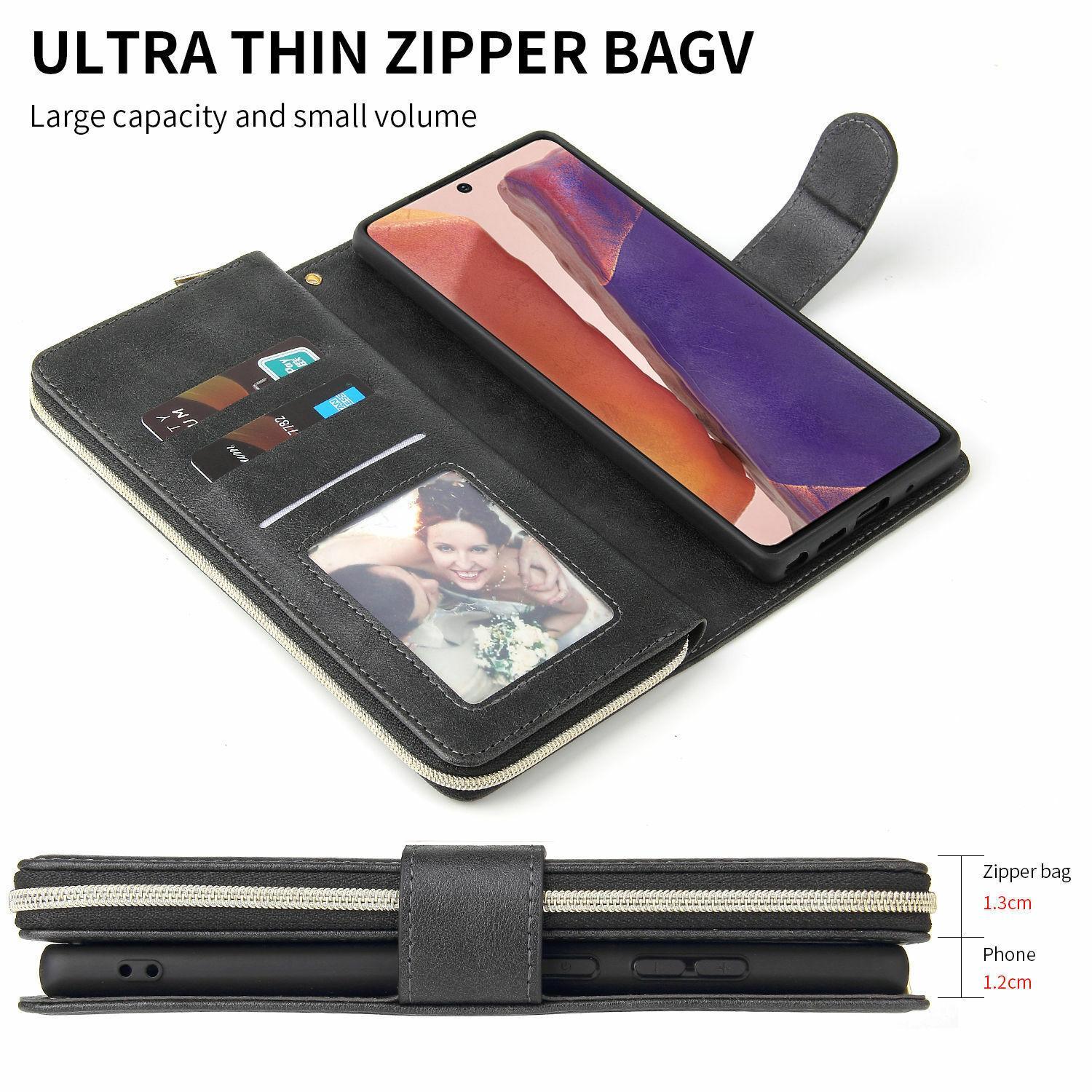 [Free !ship] For iPhone 17 Pro Max 16 15 Plus 14 Pro Max 13 12 11 Pro Max Luxury Large Capacity PU Leather Zipper Wallet Case Card Slots Cash Coin Purse Bag Full Shockproof Flip Stand Cover