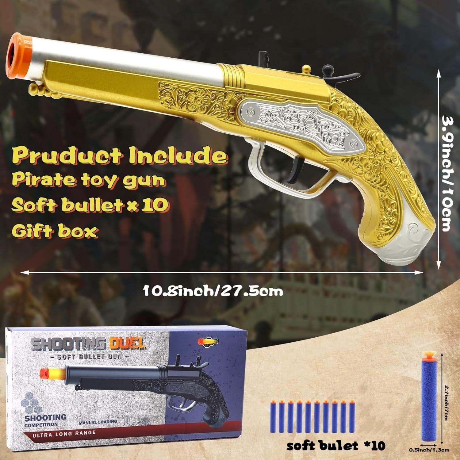 Revolver Soft Gun, Caribbean Firing Pirate Gun with 10 Soft bullet, EVA Children's Toy Small Pistol with Gift, Holiday Toys