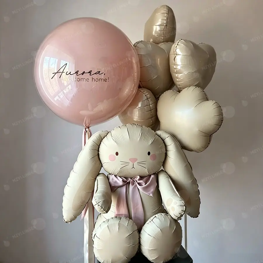 3D Rabbit and Milk Heart Cloud Balloon Set, Birthday Balloons, Birthday Party Decor, Baptism Party Decoration, Gender Reveal Party Props, Photo Booth Accessories