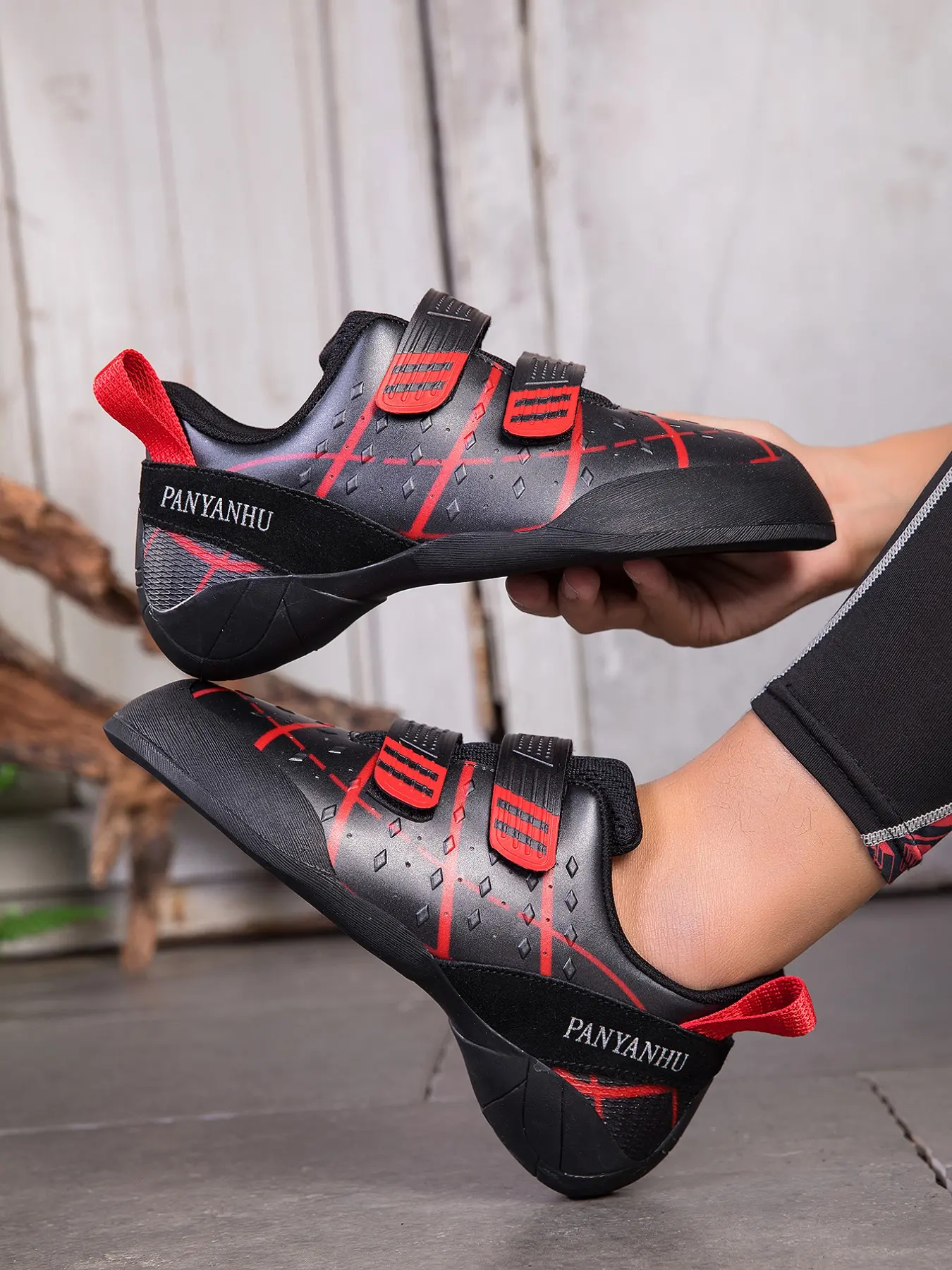 Outdoor Climbing Shoes, Breathable Adjustable Straps, Sporty PU Leather, Rubber Sole, All-Season Rock Climbing Gear