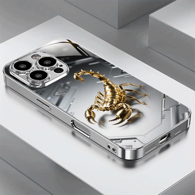 Gold scorpion pattern electroplated silver tempered glass new mobile phone case for iPhone 17ProMax-11Pro Max/x/xs/xr/xsmax/8 advanced sense design business simplicity full coverage anti-drop protective case, waterproof and anti-drop mobile phone case