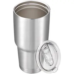 30 oz Tumbler with Lid Stainless Steel Tumblers Vacuum Insulated Cup Reusable Powder Coated Travel Mug Double Wall Leak Proof Portable Cups Keep Cold Drinks for 12 Hours, Stainless, 1 Pack