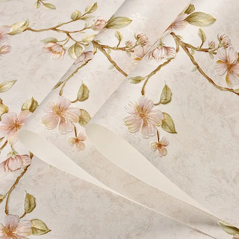 Self-Adhesive Floral Wallpaper, Vintage Country Style, Non-Woven Material, Four Colors Available, Easy to Peel, Peel and Stick Wallpaper Floral, for Living Room, Bedroom, Background Wall