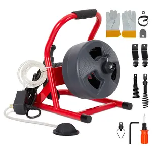 50ft x 5/16in Professional Drain Cleaner Machine – Automatic Auger for 3/4–3in Pipes, Portable Sewer Snake with 6 Cutters, Foot Switch & Gloves – Ultimate Plumbing Hack