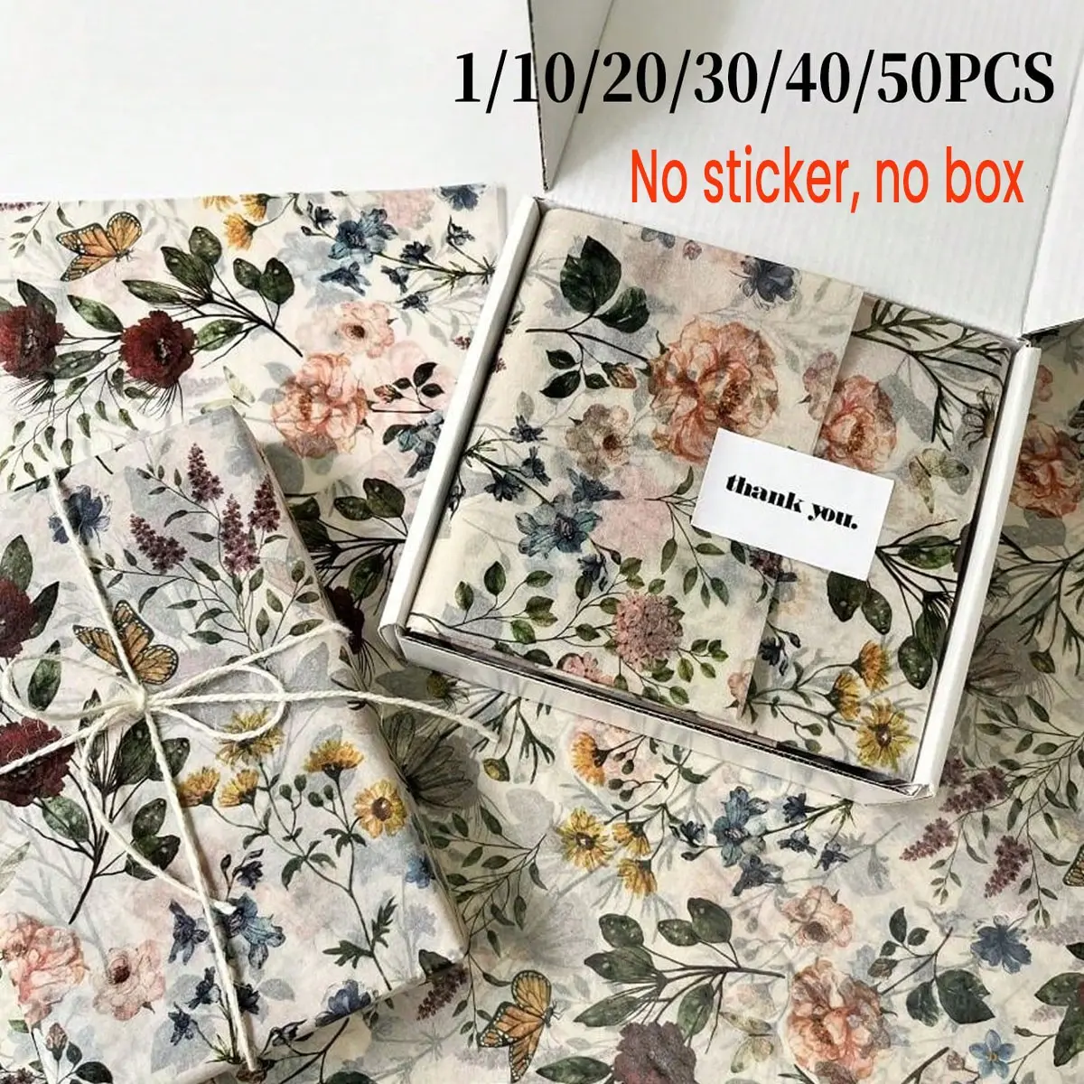 Vintage Elegant Floral Butterfly Pattern Paper, 14x20 Inches, Party Birthday Wedding Decor, Gift Wrapping, Bouquet Supplies, Holiday Gifts