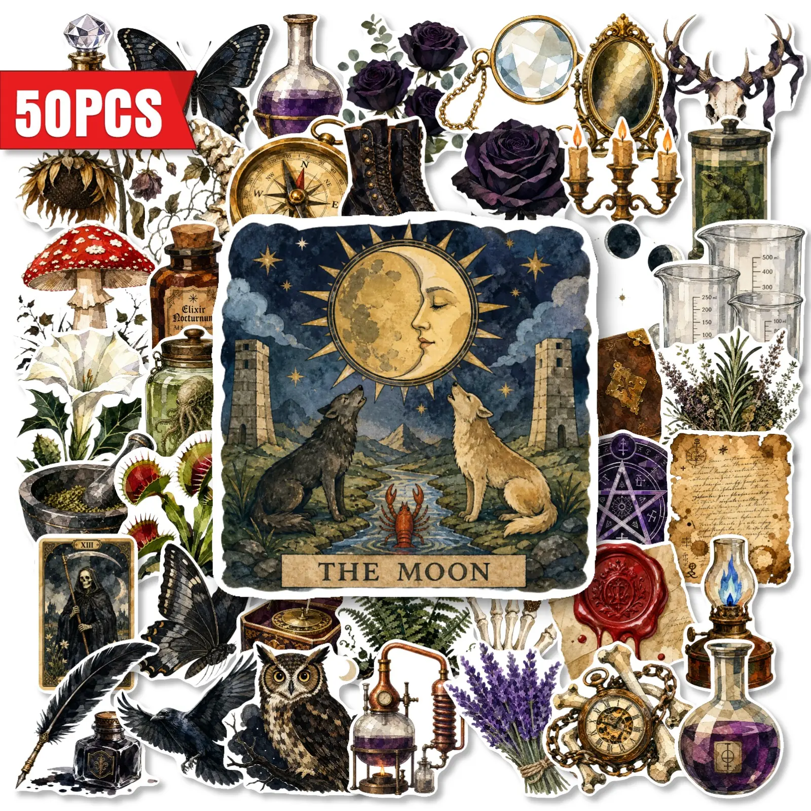 50pcs Vintage Forest Mushroom Series Stickers, Stationery Supplies Suitable for Scrapbooks, Journals, Laptops, Water Bottles, Cars and More, Creative Birthday Gifts