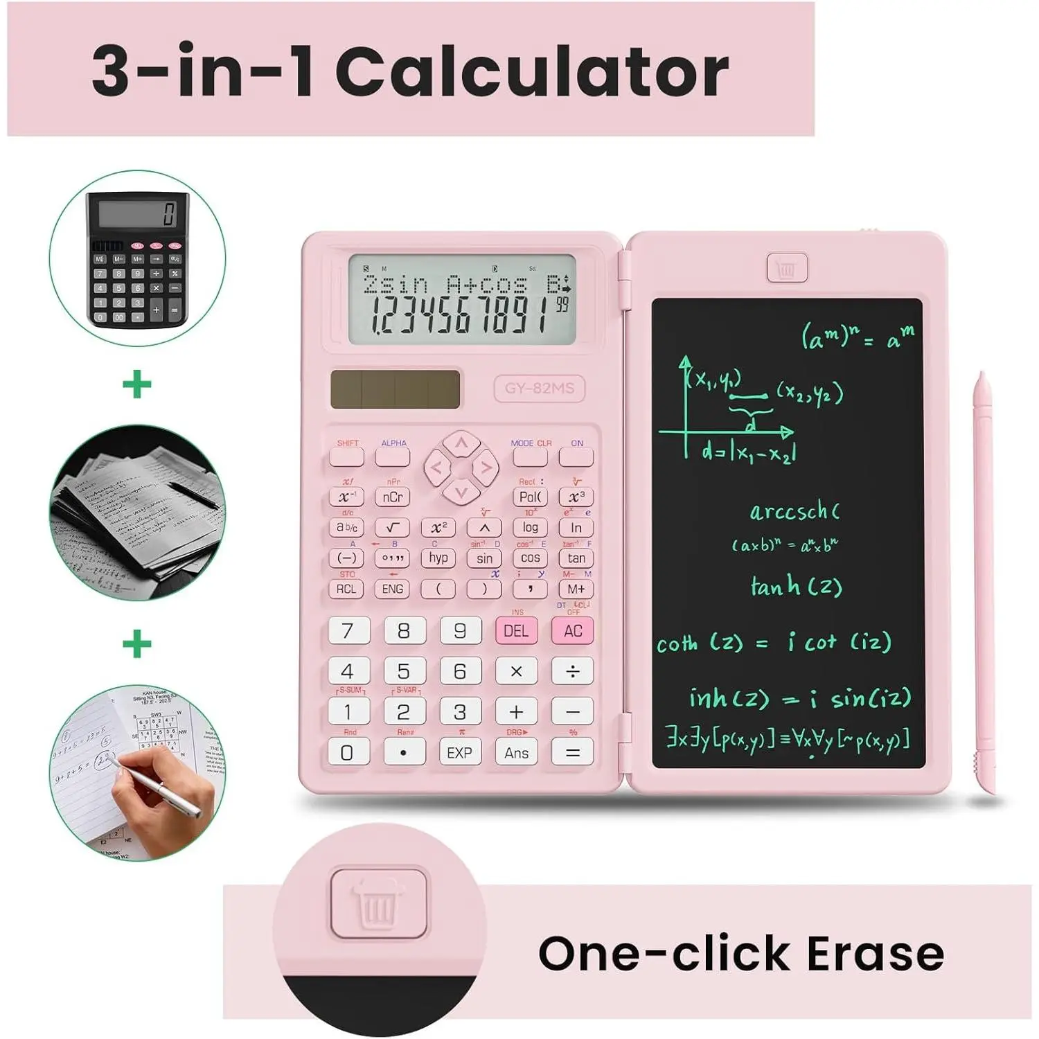 82MS Foldable Scientific Calculator - 2-Line Display, 240-Functions, Solar & Battery Powered with Notepad, Portable School Supply for Middle & High School Students (Party Bag Gift, Home Supply)