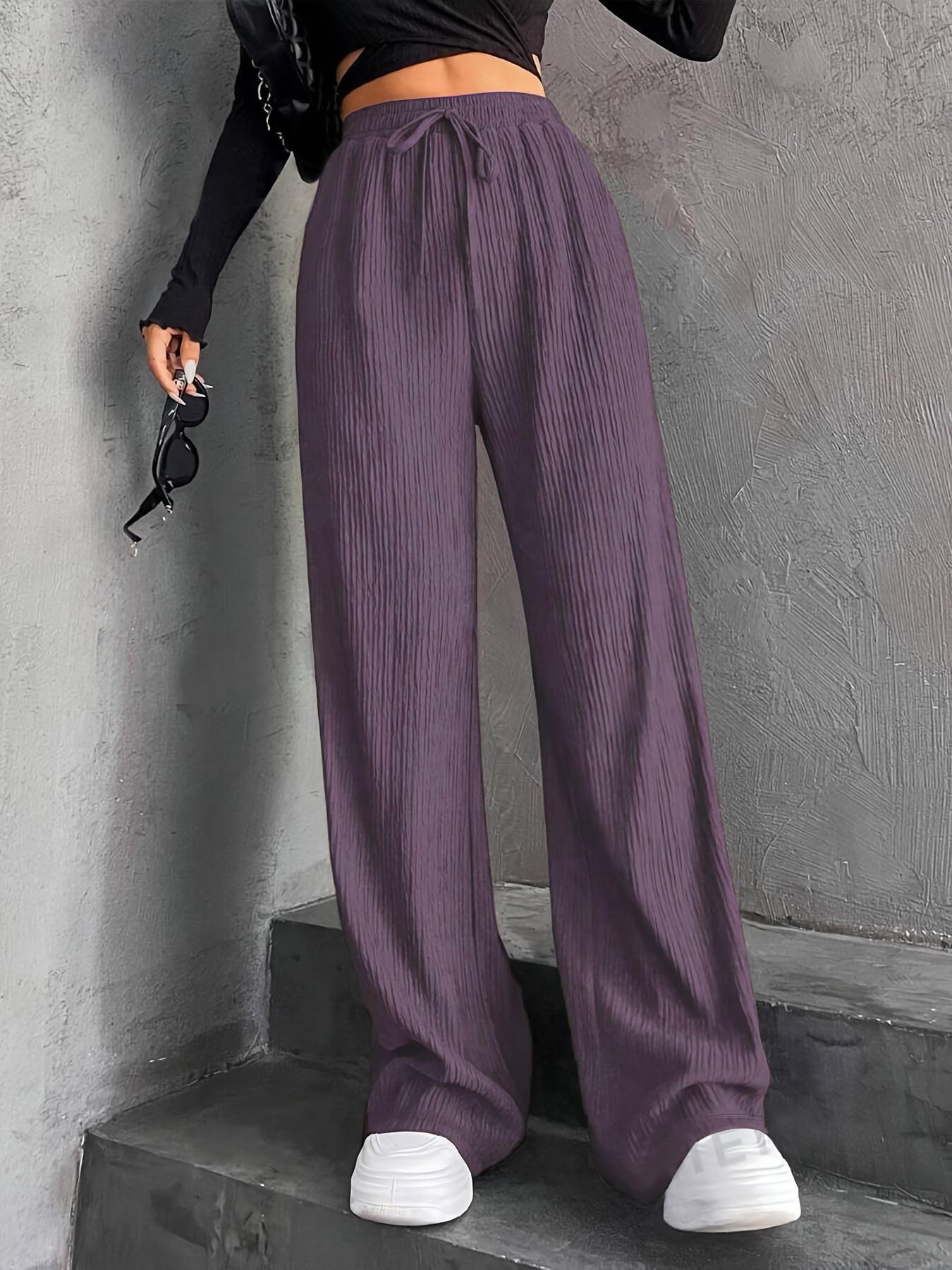 Women's Textured Tie Front Elastic Waist Straight Leg Pants, Casual Comfy Trousers for Daily Wear, Ladies Bottoms for All Seasons