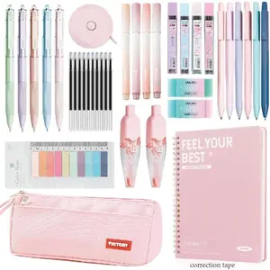 39 count Macaron color School Supplies set,5 ballpoint pens,notebooks, pencil cse, sticky notes ,6mechanical pencil,2Correction Tapes,4fluorescent pens