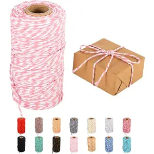 328 Feet White Pink Twine String, Bakers Craft Making Knitting Macrame Rope, DIY Wedding Decor Supply, Christmas Wrapping Butchers Twine Rope