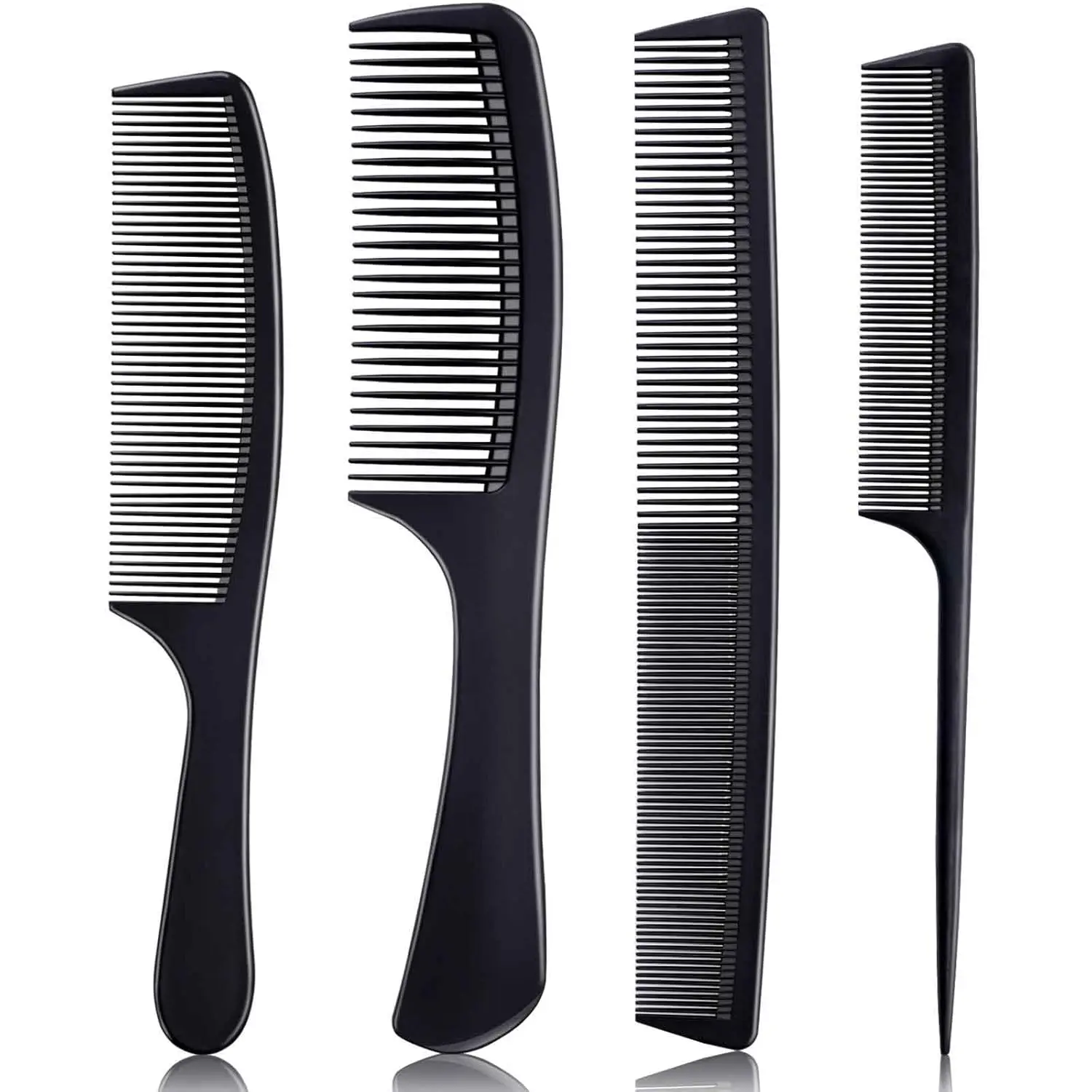 4-Piece Premium Black Carbon Fiber Comb Set for Hair Stylists, Fine Wide Teeth Combs for Teasing Parting, Suitable for All Hair Types (For Women and Men)