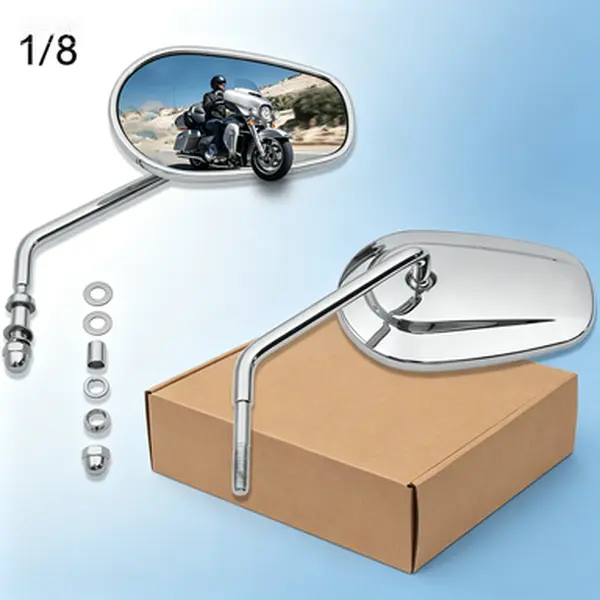 Chromed#01 Sportster Style Motorcycle Rearview Mirrors, 8mm Universal Fit for Road King Street Glide Electra Glide Dyna Softail 1982-2023, 360° Adjustable, Wide View Angle, Easy Installation, Riding Safety Accessories, Aluminum, Harley, Above Or Below Han