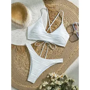 2025 European and American swimsuits women's swimsuits fashion new pits sexy fresh solid color bikinis