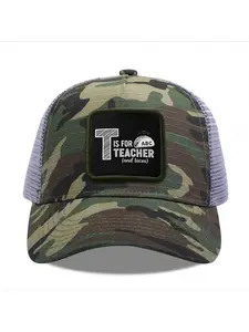 T is for Teacher and Tacos Camouflage Mesh Baseball Cap for Men & Women - Adjustable Snapback Trucker Hat, Breathable Back for Hiking, Fishing, Camping, Golf & Casual Outdoor Attire Camouflage Random