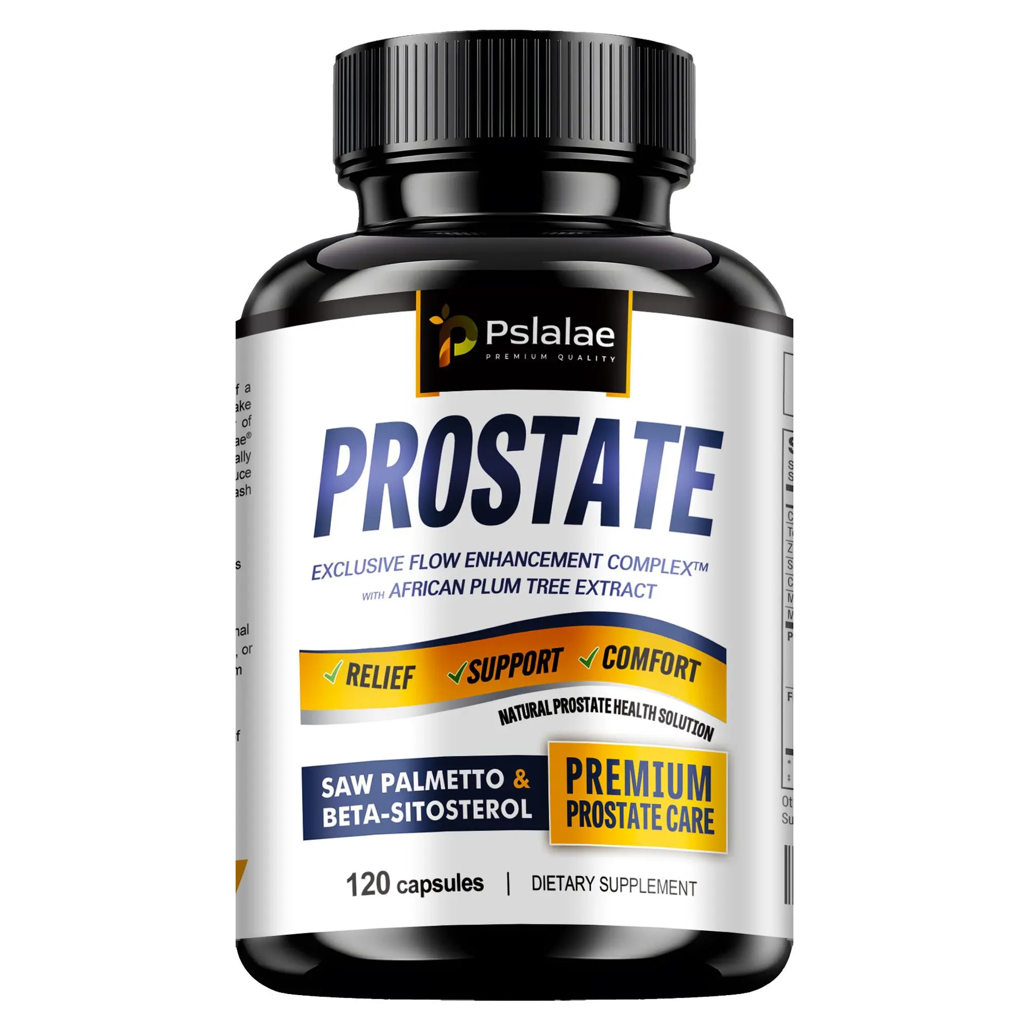 Pslalae 120 capsules, prostate formula, contains saw palmetto, nettle and pumpkin oil, with added natural extracts to support nutritional supplementation.