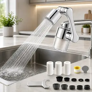 3D Swivel Faucet Aerator Filter Set - 360-Degree Rotatable, Anti-Splash Soft Flow, Clear Visible Shell, 3 Replacement Cartridges, Universal Adapter for Kitchen, Bathroom Sinks