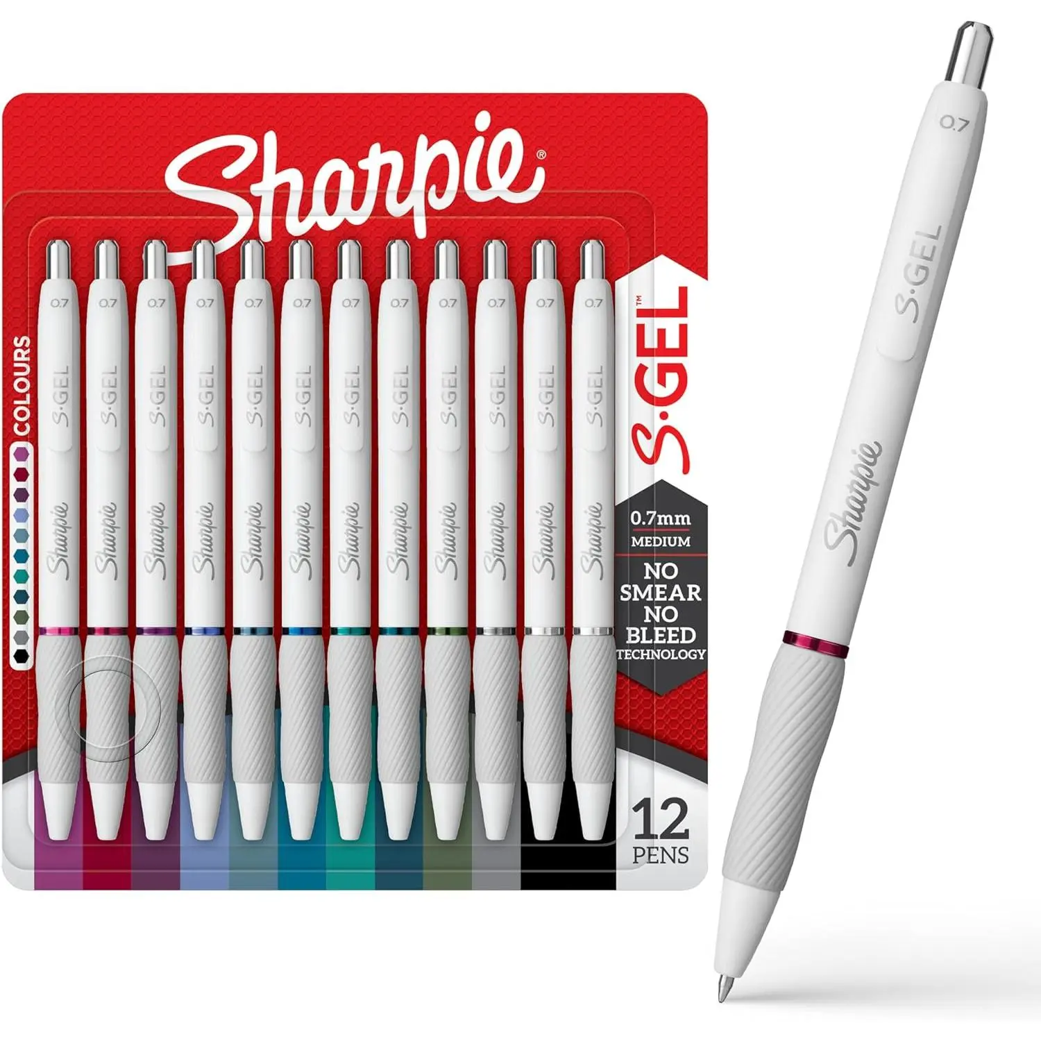 Sharpie S-Gel Pens, Fashion Barrel Gel Pens, Pearl White Body, Medium Point (0.7mm), Bold Ink Colors, 12 Count