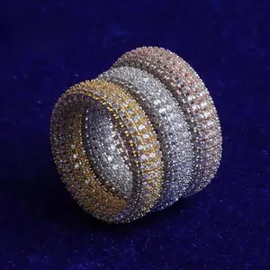 [ICE HUE] Unisex 18K Gold Vacuum Plated Copper Full Diamond Ring with 5A+ Sri Lanka Zircon, Hip-Hop Influence, Luxury Costume Jewelry for Daily Wear, Gift Idea, Classic Simple Sporty Styles, Unisex Appeal