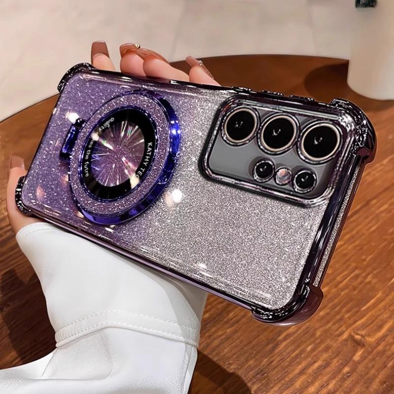 For Galaxy S25FE Case Luxury Glitter Bracket Case For Samsung S25 Ultra S24 Plus S23 A06 A16 A36 A56 A05 A15 A25 A35 A55 Cover