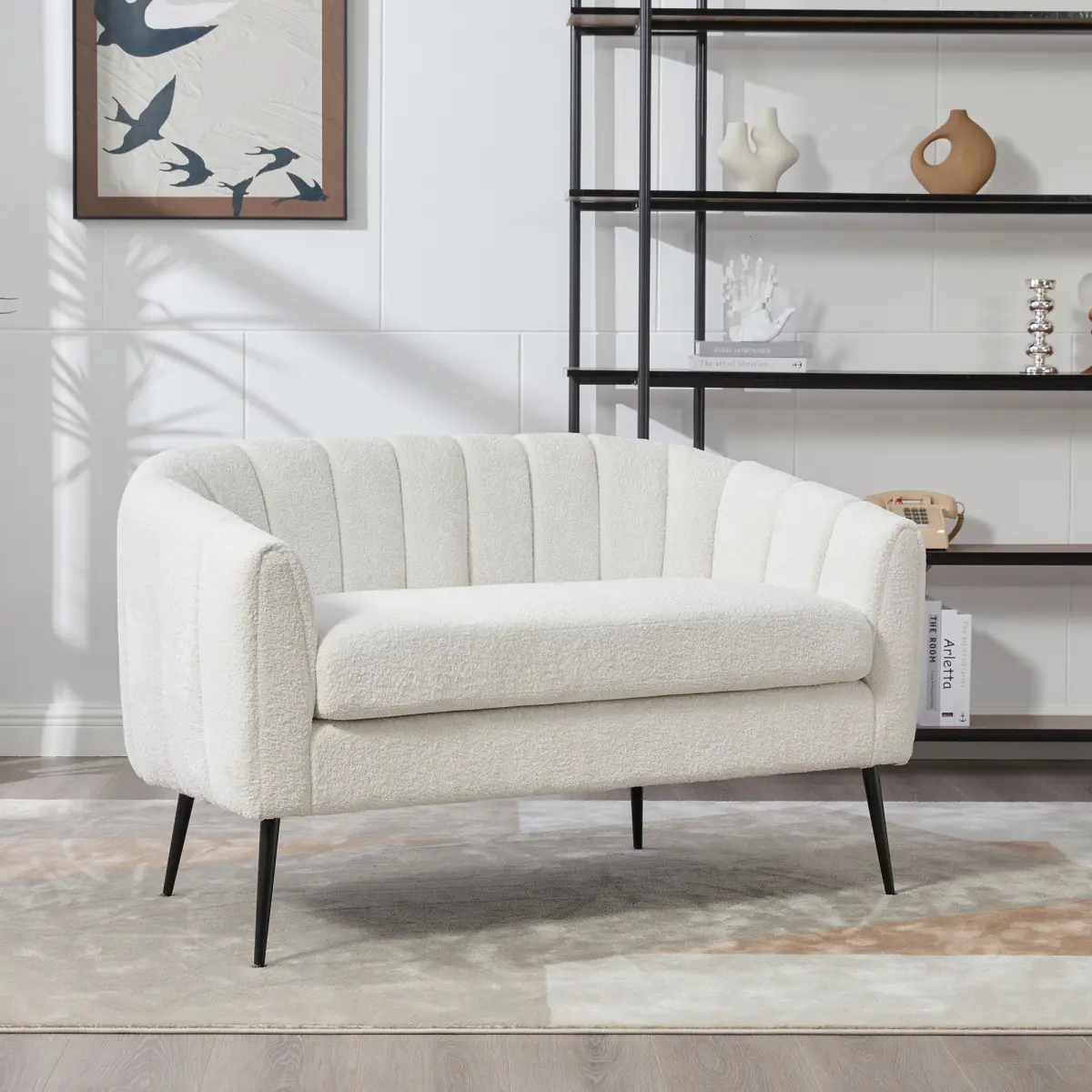 Aobtkel 50in Chenille Fabric Mini Loveseat Accent Settee - Modern Glam 2-Seater with Metal Legs, Channel Tufting, Curved Silhouette, 350lb Capacity for Living Room Small Spaces, Ivory (Mini Couch, Couch for Bedroom) sml breathable comfy cloud folding, Stu