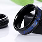3Pcs Black Stainless Steel Spinner Rings Set for Men | 8mm Fidget Anxiety Rings | Cool Celtic Dragon & Chain Inlay Band