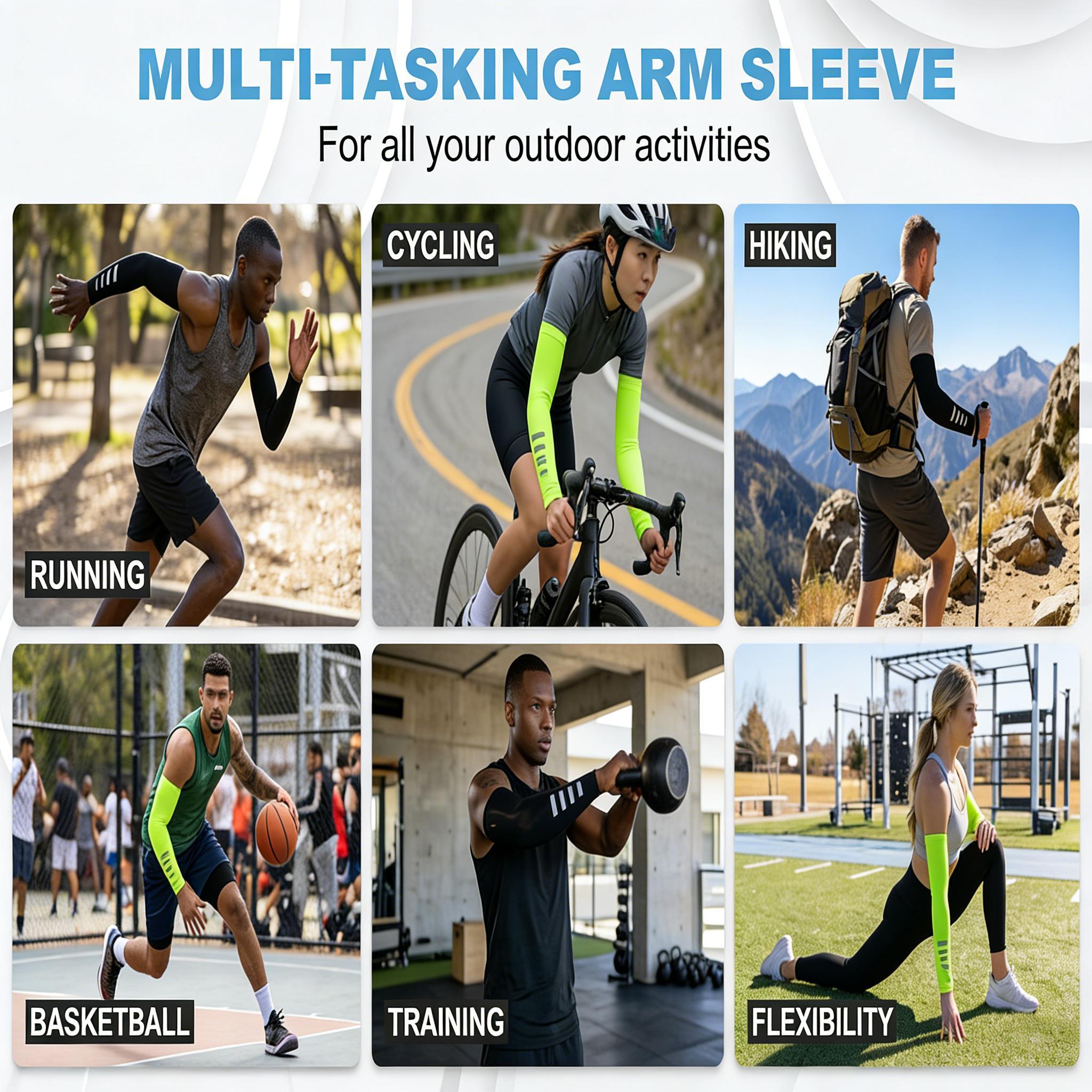 4 Pairs Sun Protection UV Arm Sleeves, Cooling Compression Arm Covers, Anti-Slip Breathable Polyester Sleeves for Cycling & Outdoor Activities