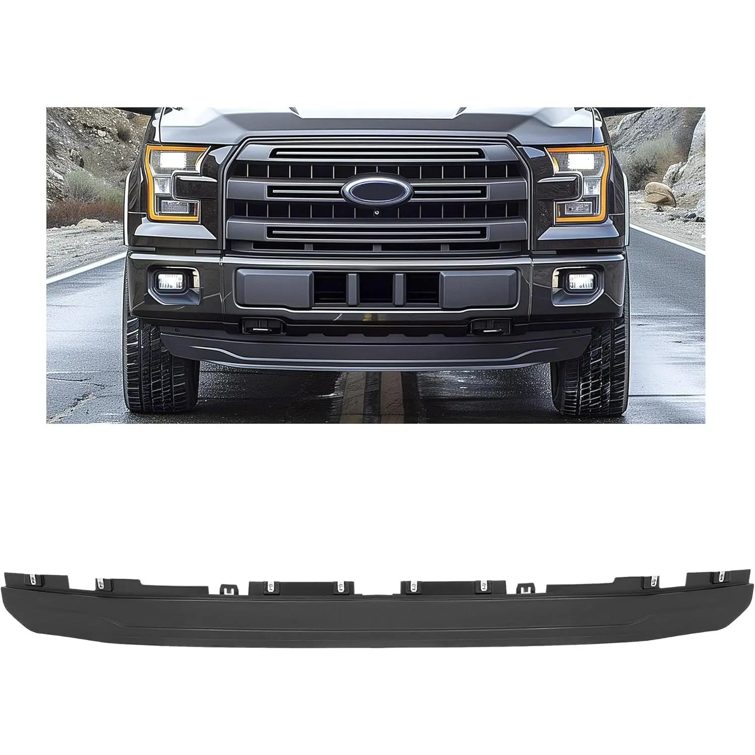 KQQIO Aerodynamic Front Bumper Valance Bumper Cover - Direct Front Fit, Impact Absorbs PP Plastic Black Air Dam Deflector for 2015-2017 Ford F150 F-150, Replaces FO1095267C, FO1095267, FL3Z17626AA