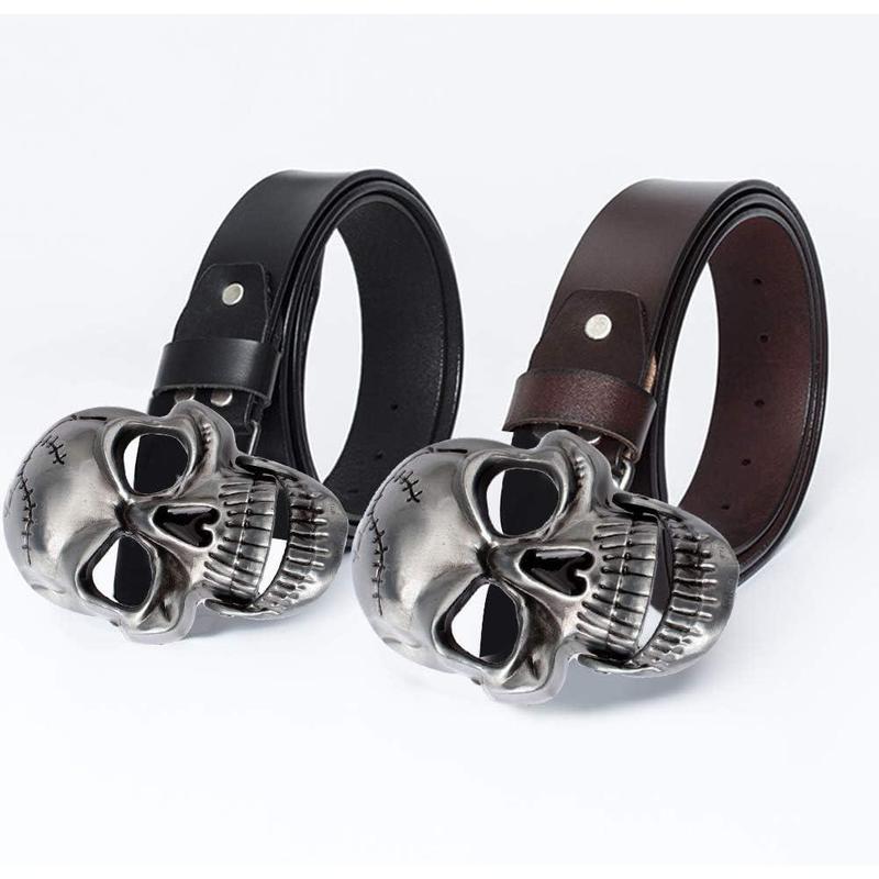 Fashion Men Skull  Leather Buckle Belt  Band Jeans Decorative Punk Belt Black