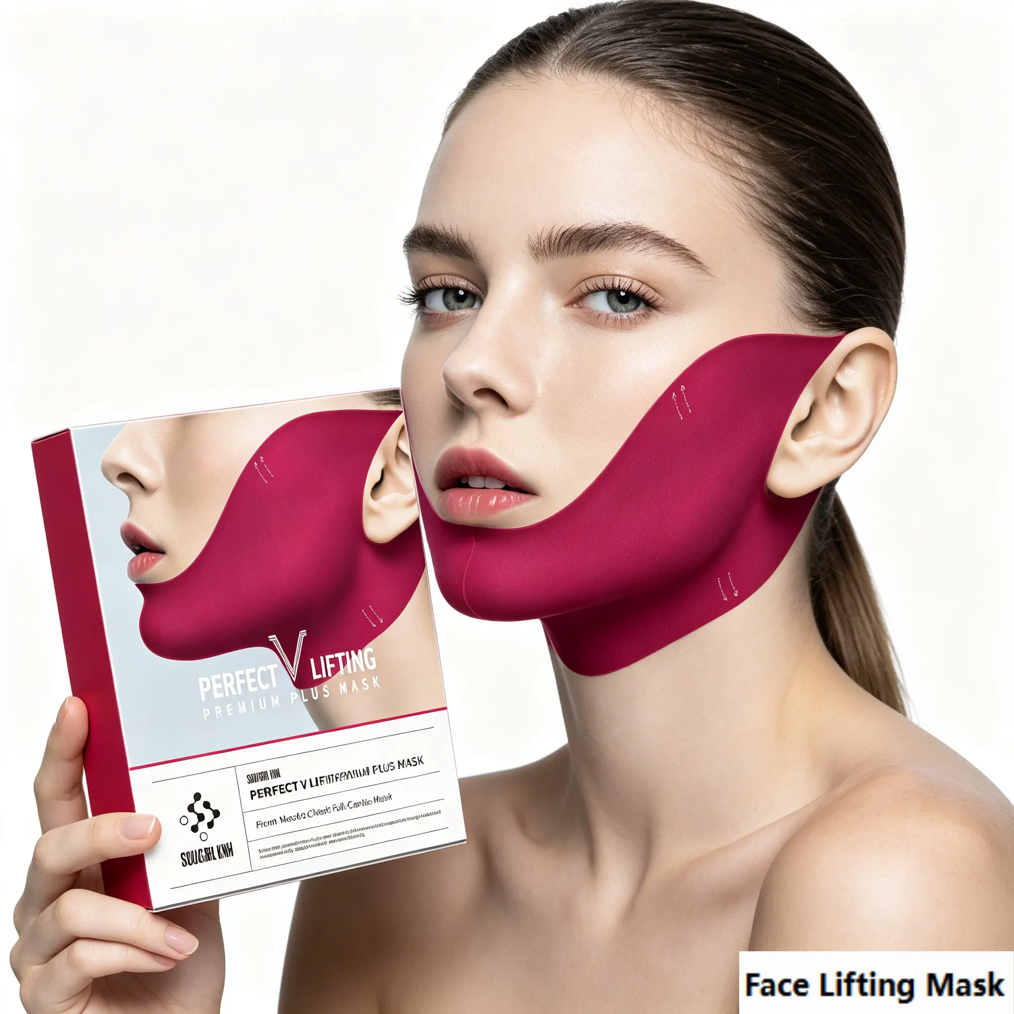 Bandage Contour Lifting Mask, V-Shape Face Mask for Jaw Tightening, Reduces Deep Frown Lines, Nylon Fabric & Water Gel