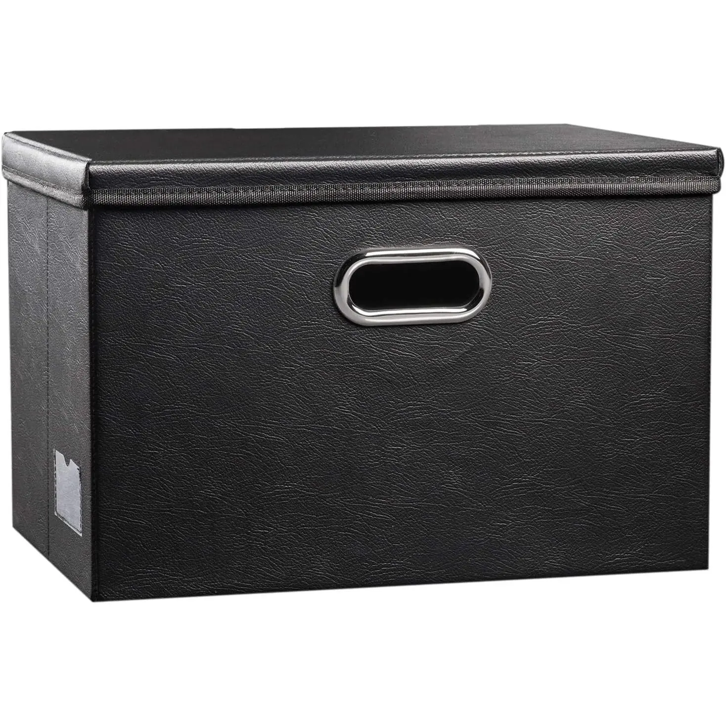 Large Collapsible Storage Bin with Lid [1-Pack] Leather Fabric Foldable Storage Box Organizer Containes Basket Cube with Cover for Home Bedroom Closet Office Nursery Black (17.7x11.8x11.8)
