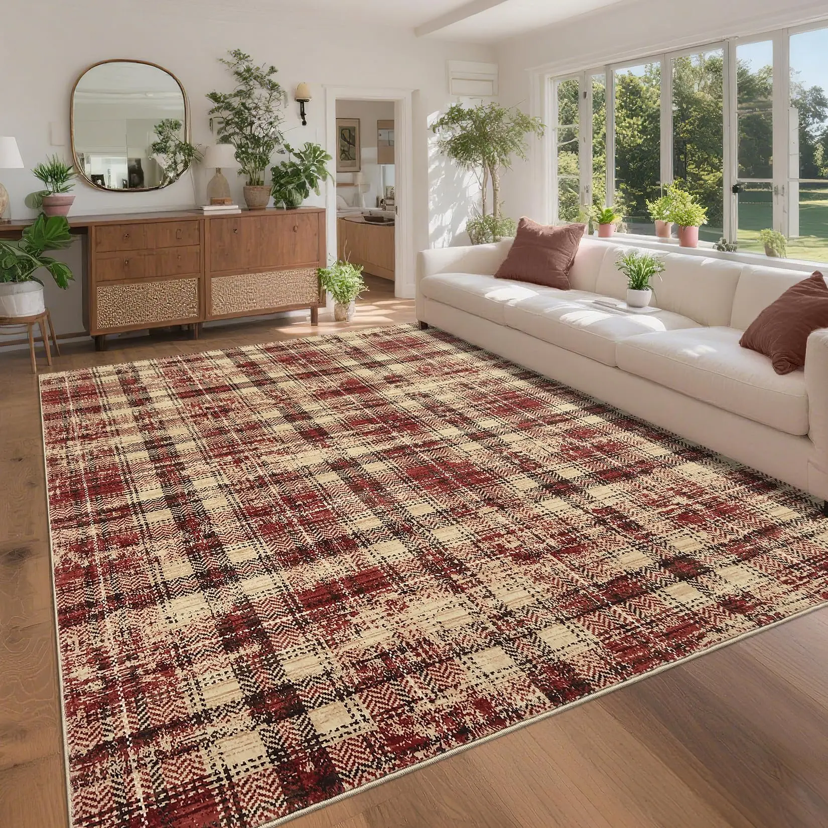 3x5 Washable Accent Rug, Irregular Grid Pearl Velvet Carpet with TPR Non Slip Backing for Entryway Bedside Bathroom, Green