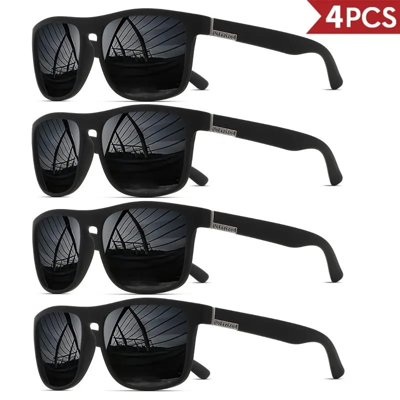 Unisex Windproof Anti-Glare Polarized Resin Sports Sunglasses - 4-Piece UV400 Rubber/Plastic Eyewear for Driving, Fishing, Windproof Sports Sunglasses