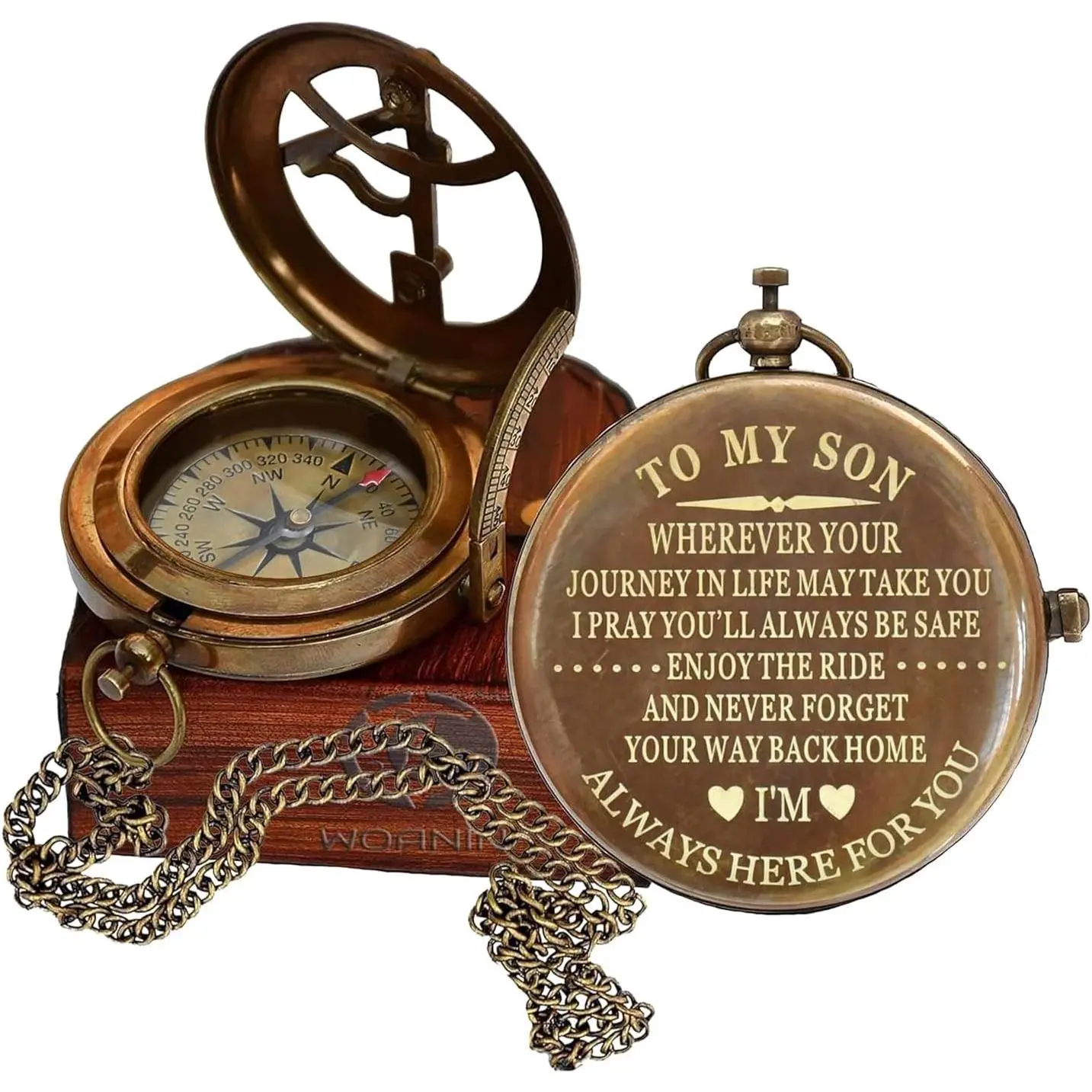 Gifts for Mom and Dad, Personalized Sundial Compass with Grain Leather Case, Brass Nautical Compass - Birthday Gifts, Graduation Gifts