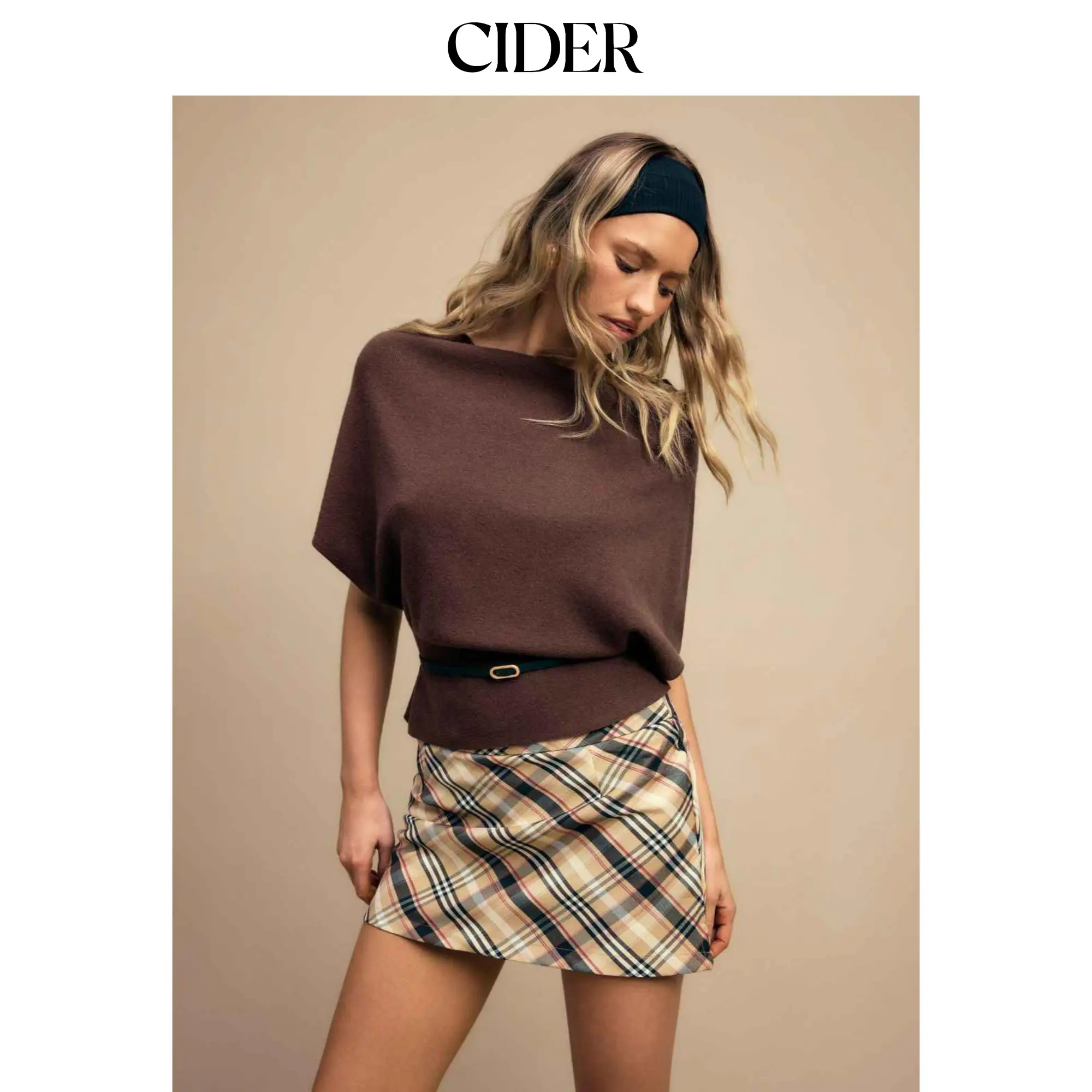 Cider Knit Boat Neck Batwing Sleeve Top With Belt