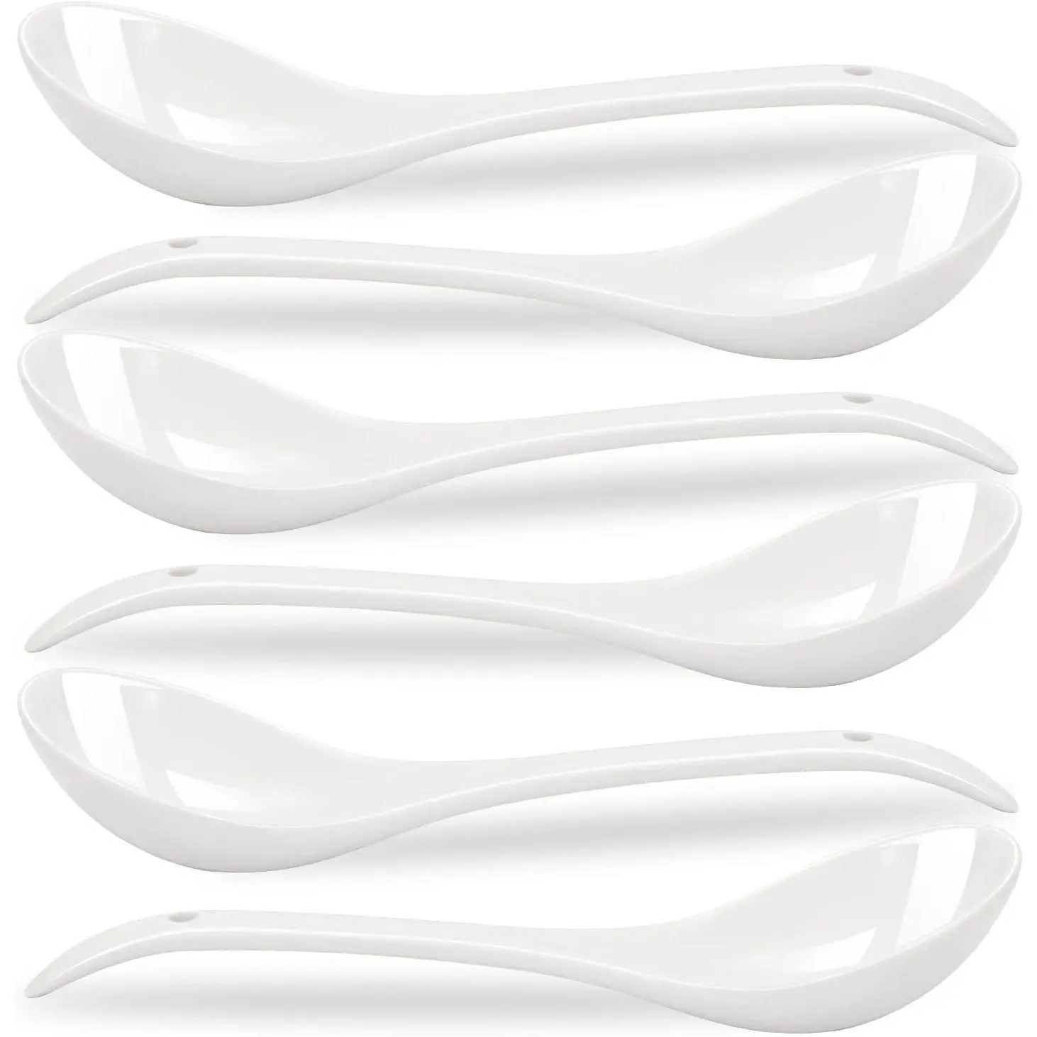 Buyajuju Porcelain Mini Ladles, 9 Inch Large Soup Spoons, 6 Pieces Premium White Ladles for Stews, Chinese Noodles, Long Big Japanese Spoons