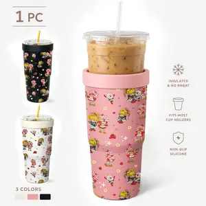 1 Pc 32oz Strawberry Girl Cartoon Insulated Can Cooler Tumbler, Double Wall, Leak Proof, Cold 24H, Hot 12H, No Sweat, Fits Most Cup Holders, Non Slip Silicone, Camping Must Have, Kitchen Essential, Cute Gift, For BBQ, Party, Travel