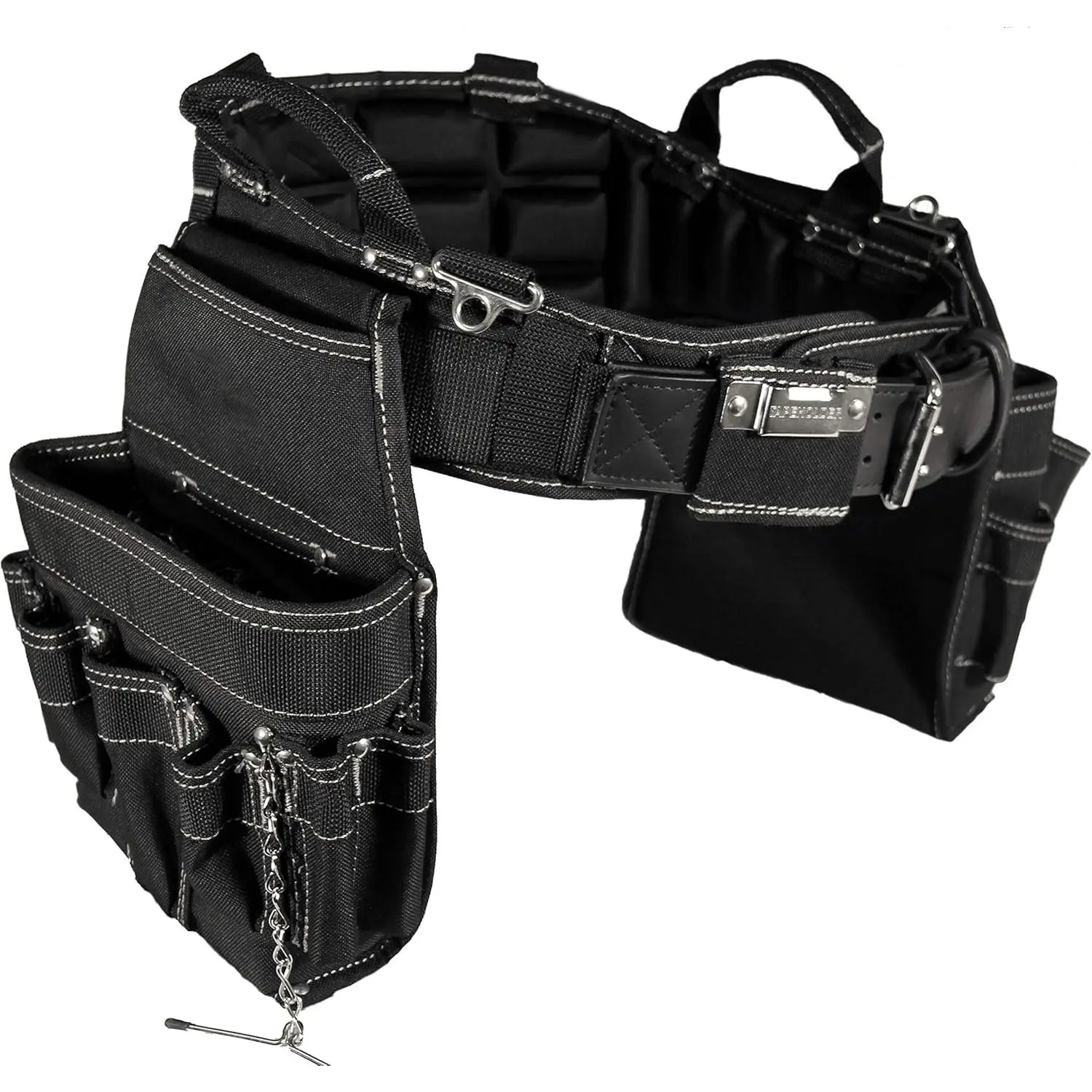 Ergonomic Electrician's Combo Tool Belt for Specific Trades - Pro-Comfort Lumbar Support, Heavy-Duty Design, Fitted Sizing, Memory Foam, Removable Repositionable Nylon Pockets, Metal Buckles, Genuine Leather Belt Tip (Medium, 31-35 in)