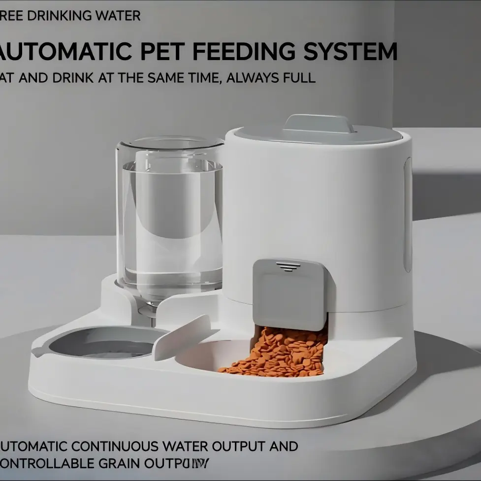 Cat Feeder and Waterer, 2-In-1 Automatic Pet Water Dispenser, Detachable Ceramic Food Bowl Set, Easy Clean, Suitable for Small Pets