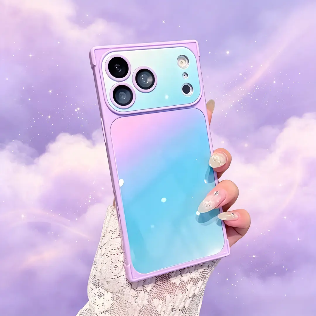 [Flash Fit] Gradient Pink and White Phone Lens Film Accessory, Aesthetic Acrylic Shell, Gradient Blur Effect, Full Protection Anti-Fall Design, Flush Mount, Multi-Model Compatible with iPhone Series (17 Pro Max/16 Pro/15/14/13 Cases)