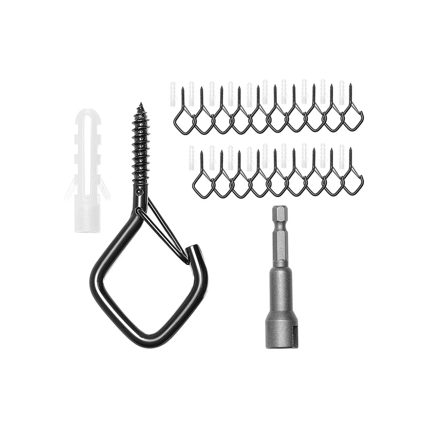 【DealsForYouDays】VEVOR 20 PCS Q-Hanger Hooks, 2.17 in Q Hanger String Light Hooks Outdoor, Heavy Duty Outdoor Screw Hooks with Security Buckle, for Hanging Outdoor String Lights, Christmas Lights, Cups, Decors (Black)