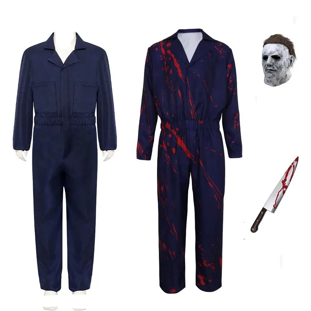 Michael Myers Horror Costume for Men, Bloody Jumpsuit with Mask for Halloween Carnival Party, Menswear Clothes
