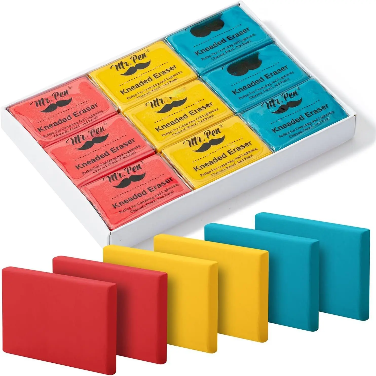 Kneaded Art Erasers, 18-Pack Colorful Moldable Erasers for Drawing with Precision Erase, Office Stationery Correction Tools