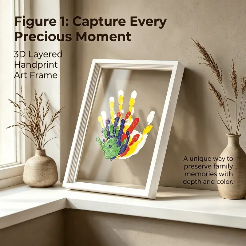 3D Layered Wooden Handprint Art Picture Frame, DIY Keepsake Photo Frame, Perfect for Family Memory Recording, Anniversary Gift and Living Room Decorative Wall Ornament, Wooden Picture Frames