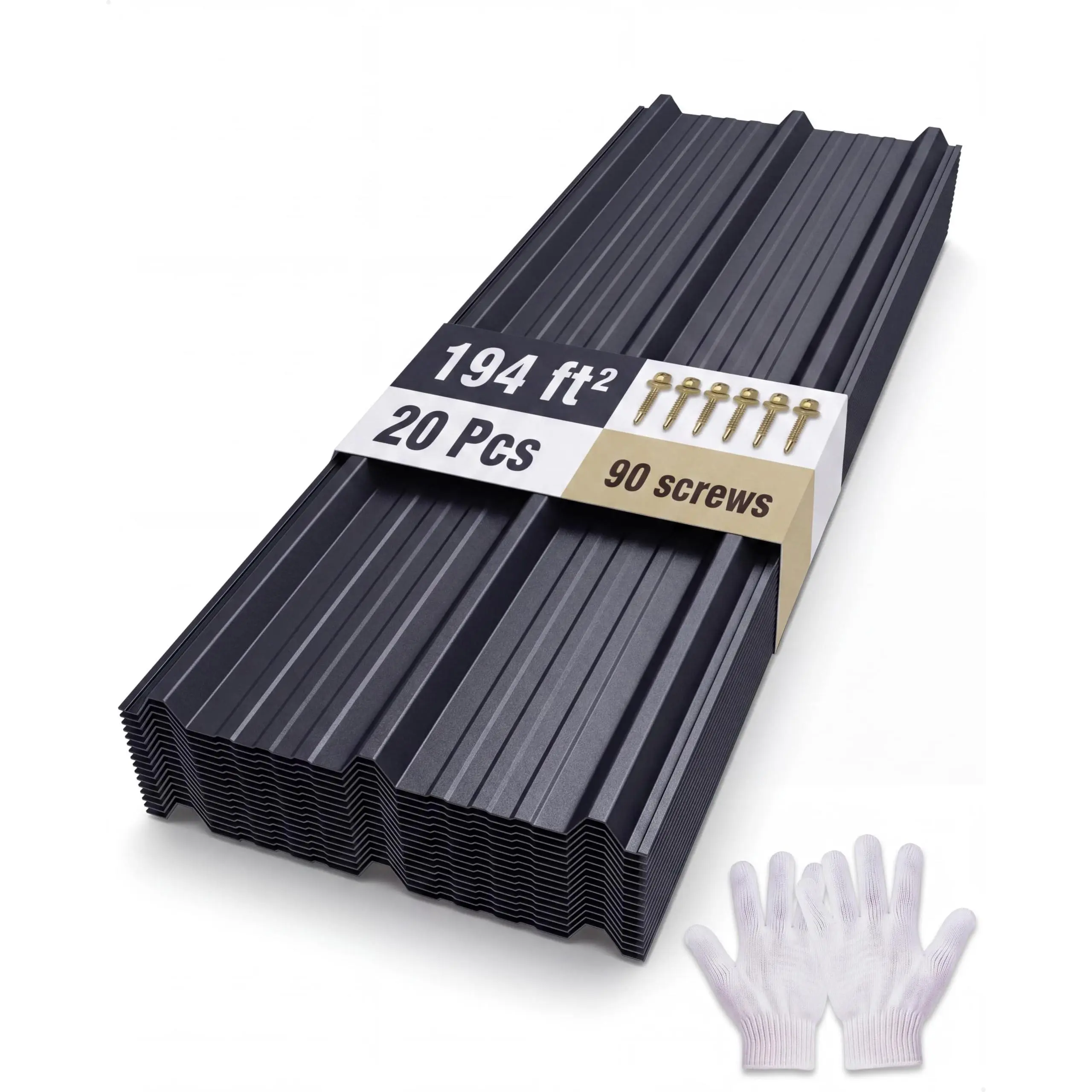 GAOMON Ribbed Metal Roofing Panels, 195 Sq Ft Coverage, Each Panel Measures 70.9'' Length by 19.8'' Width, Includes 20 Pieces, Durable Black Finish for Roofing Solutions