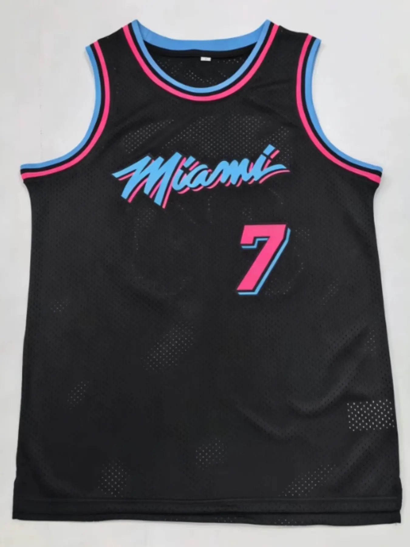 7-Number Breathable Basketball Clothing, Miami Style, Moisture-Wicking, Sporty Design, Eyelet Embroidery, Loose-Fit, All Seasons