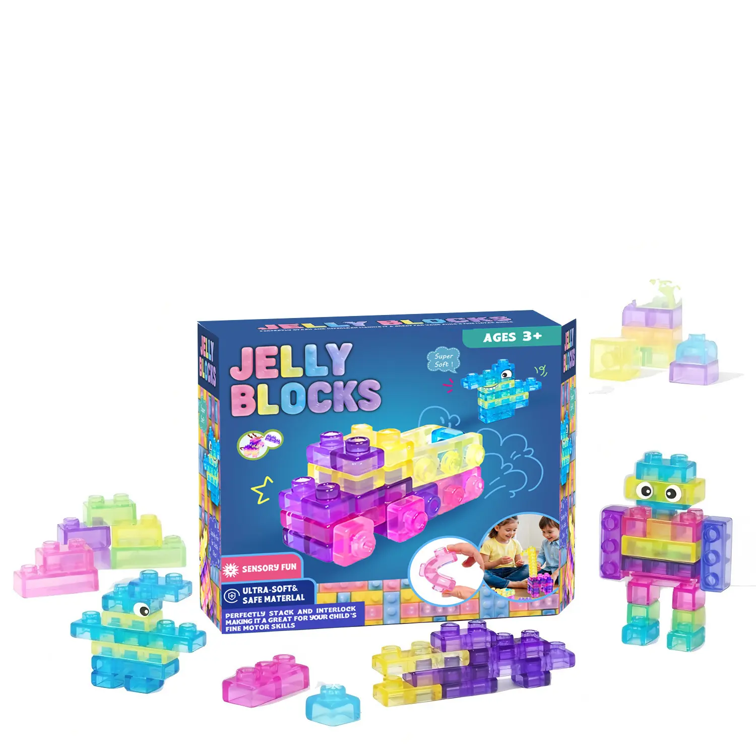 40Pcs Magic Gummy Bloc Transparent Jelly Building Blocks, TPE Soft Twistable Stacking Bricks, STEM Montessori Sensory Construction Toy, DIY Creative Puzzle Toy, Christmas Birthday Gift for Children 3 Years Old+  >