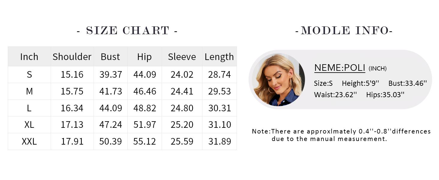 FMEYOA Women's Button Down Denim Shirt Casual Collared Long Sleeve Pocket Blouses