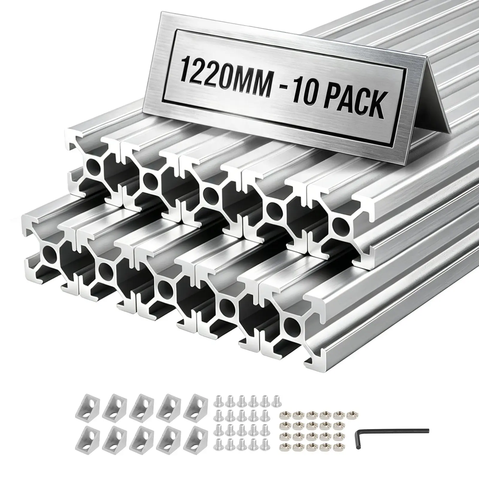 VEVOR 10PCS 2020 European Standard Anodized Aluminum Alloy Extrusion Profile, 48in/1220mm T-Slot High-Strength High-Precision Linear Rail, for 3D Printer Parts, CNC Frames, DIY Enthusiasts’ Workbenches, Silver (Tool Upgrade)